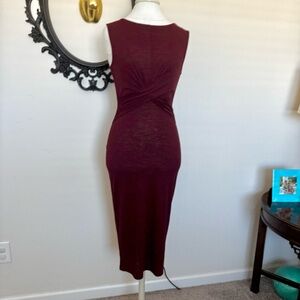 White Crow Fitted Burgundy Sleeveless Midi Dress with Twist Detail